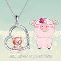 wholesale 925 Sterling Silver Pig Love You Forever Charm Necklace with Cubic Zirconia and Moon Design-0-4