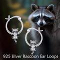 wholesale 925 Sterling Silver Raccoon Hoop Earrings for Women Girls Cute Cartoon  38mm Diameter-0-1