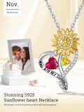 wholesale S925 Sterling Silver with 1CT Ruby & 1CT Citrine Sunflower Birthstone Pendant Necklace for Women, Love Gift, 18+2 Chain-0-4