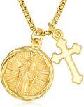 wholesale Gold 925 Sterling Silver Catholic Patron Saint Medal Cross Pendant Necklace  for Women Religious Protection -0-0
