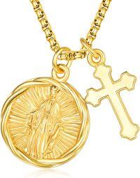 wholesale Gold 925 Sterling Silver Catholic Patron Saint Medal Cross Pendant Necklace  for Women Religious Protection -Virgin Mary (Cross)