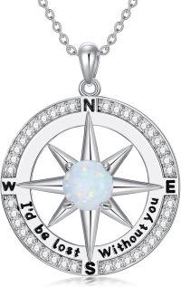 wholesale Sterling Silver Compass Necklace I d Be Lost Without You Love Gift for Wife Girlfriend Her Anniversary Birthday-Opal