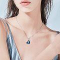 wholesale 925 Sterling Silver Mom Blue Crystal Heart I Love You Pendant Necklace-0-1