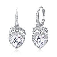 wholesale 925 Sterling Silver Pink Heart Drop Earrings Wholesale With Clear Crystal Details-Clear
