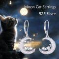 wholesale 925 Sterling Silver Moon & Cat Opal Drop Earrings for Pet Lovers-0-4