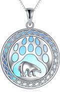 wholesale 925 Sterling Silver Polar Bear Moonstone Celtic Knot Pendant Necklace for Women-0-0