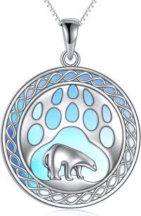 wholesale 925 Sterling Silver Polar Bear Moonstone Celtic Knot Pendant Necklace for Women-Animal necklace-Bear