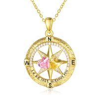 wholesale 925 Sterling Silver Compass Pendant with Birthstones for Women-10-11-Oct-Nov