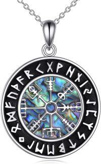 wholesale 925 Sterling Silver Norse Vegvisir Compass with Abalone Shell and Rune Circle Pendant Necklace for Men Women s-Viking Compass