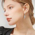 wholesale 925 Sterling Silver Blue Moonstone Feather Drop Earrings for Women  4cm Long-0-2