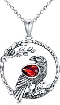 wholesale 925 Silver Crow Necklace with Birthstone Crystal - Magic & Mystery Raven Pendant, 0.87 for Women-Red
