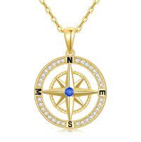 wholesale 14k Gold Compass Necklace With Blue Sapphire And Lab Diamond Accents-Style-2