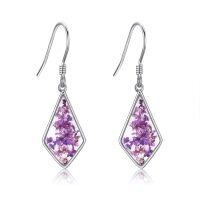 wholesale 925 Sterling Silver Purple Floral Cubic Zirconia-Shaped Drop Earrings-Pressed Flower