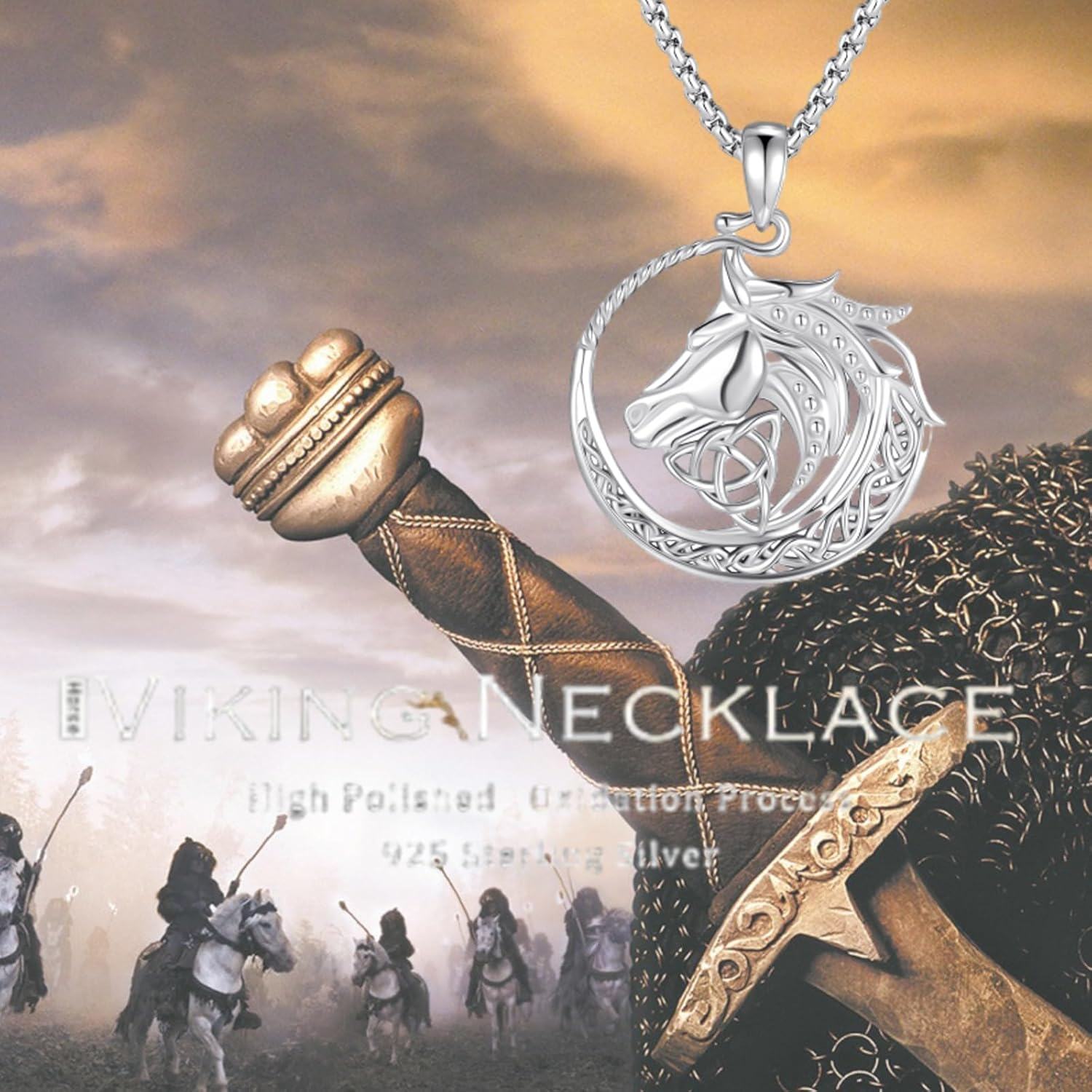 wholesale 925 Sterling Silver Celtic Knot Horse Head Pendant Necklace Norse Viking s for Men Women-0-4