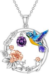 wholesale 925 Sterling Silver Synthetic Birthstone Hummingbird Necklace for Women-February