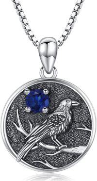 wholesale 925 Sterling Silver Synthetic Sapphire Raven Pendant Crow Round Necklace Gift for Women-September - Created Sapphire