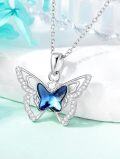 wholesale 925 Sterling Silver Blue Crystal Butterfly Pendant Necklace for Women Girls Gifts Jewelry-0-1