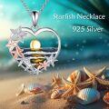 wholesale 925 Sterling Silver Heart-Shaped Pendant with Multicolor Starfish and Sunset Design Necklace for Women's Gifts-0-5