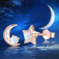 wholesale 925 Sterling Silver Opal Moon & Star Stud Earrings with Cubic Zirconia Accents - Hypoallergenic Jewelry for Women-0-2