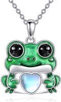 wholesale 925 Sterling Silver Green Enamel Heart Moonstone Frog Pendant Necklace for Women Gifts-0-0