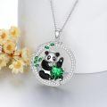 wholesale 925 Sterling Silver Panda Necklace With Green Gemstone-0-4