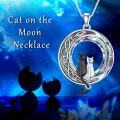 wholesale 925 Sterling Silver Cat on the Moon Pendant Necklace with Blue Circle Crystal for Women-0-8
