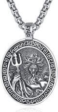 wholesale 925 Sterling Silver Greek Mythology Poseidon Amulet Pendant with 34 Rope Chain for Men Women  -0-0