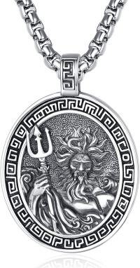 wholesale 925 Sterling Silver Greek Mythology Poseidon Amulet Pendant with 34 Rope Chain for Men Women  -Poseidon