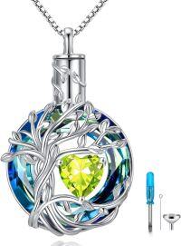 wholesale Sterling Silver Crystal Tree of Life Urn Necklace for Ashes Memorial Jewelry-08-Aug-Peridot