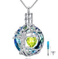 wholesale 925 Sterling Silver Tree Of Life Pendant With Red Heart Gemstone And Chain-08-Aug-Peridot
