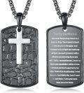 wholesale 925 Sterling Silver Black Stone Engraved Cross Dog Tag Pendant Necklace for Men Gifts for Dad Husband Son-0-0