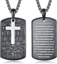 wholesale 925 Sterling Silver Black Stone Engraved Cross Dog Tag Pendant Necklace for Men Gifts for Dad Husband Son-To My Husband - 02