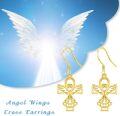 wholesale Gold 925 Sterling Silver Angel Wing Dangle Earrings Religious s for Women Girls 23mm x 9mm-0-5