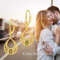 wholesale Gold 925 Sterling Silver Black Onyx Tourmaline Celtic Knot Drop Leverback Earrings-0-2