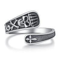 wholesale 925 Sterling Silver Skull Rings Wholesale With Cross Detail-Skull Spoon Rings