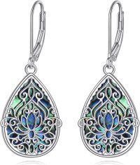 wholesale 925 Sterling Silver Teardrop Abalone Shell Lotus Flower Drop Earrings for Women Gift Idea-Abalone Lotus Earrings