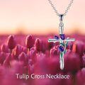 wholesale 925 Sterling Silver Purple Tulips Cross Necklace Crystal Mother's Day Gifts-0-5