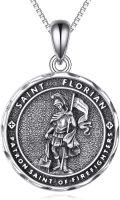 wholesale 925 Sterling Silver Saint Florian Firefighter Medal Pendant Necklace for Men & Women-0-0