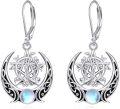 wholesale 925 Sterling Silver Moon & Star Trinity Knot Drop Earrings with Rainbow Moonstone for Women's s-0-0