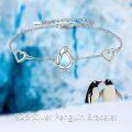 wholesale 925 Sterling Silver Blue Opalite Penguin & Hearts Charm Bracelet for Women Girls  6-8 Adjustable Length-0-2