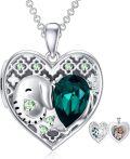 wholesale 925 Sterling Silver 925 Emerald Green Crystal Elephant Heart Photo Locket Pendant Necklace for Women and Girls-0-0