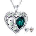 wholesale 925 Sterling Silver 925 Emerald Green Crystal Elephant Heart Photo Locket Pendant Necklace for Women and Girls-0-0