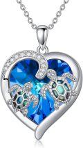 wholesale TOUPOP Sterling Silver Turtle Necklace With Abalone Shell Heart Crystal Sea Turtle Pendant Birthday Gift For Women -0-0