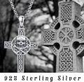 wholesale 925 Sterling Silver Celtic Cross with Skull and Bones Pendant Necklace  - Gothic Jewelry for Men & Women-0-5