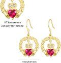 wholesale 18K Gold Plated 925 Sterling Silver Claddagh Birthstone Earrings for Women Irish Celtic Jewelry Gifts-0-2