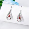 wholesale 925 Sterling Silver Red Cardinal Teardrop Dangle Earrings-0-2