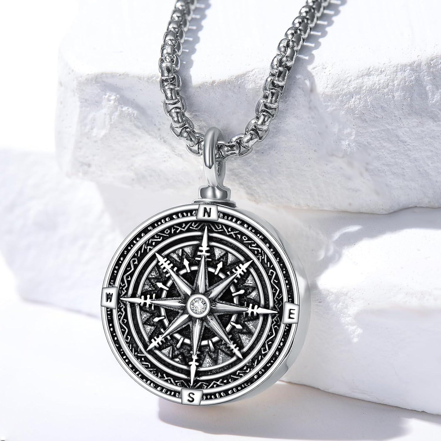 925 Sterling Silver Compass Pendant Necklace for Men Women -0-3