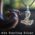 wholesale 925 Sterling Silver Hammer of Thor with Serpent and Triquetra Pendant Necklace s for Men Boys-0-3