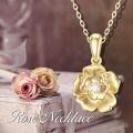 wholesale 14K Rose Gold Flower Pendant Necklace with Cubic Zirconia for Women 37cm + Extender Chain-0-5