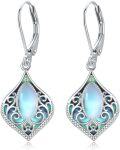 wholesale 925 Sterling Silver Moonstone & Abalone Shell Filigree Teardrop Dangle Earrings-0-0